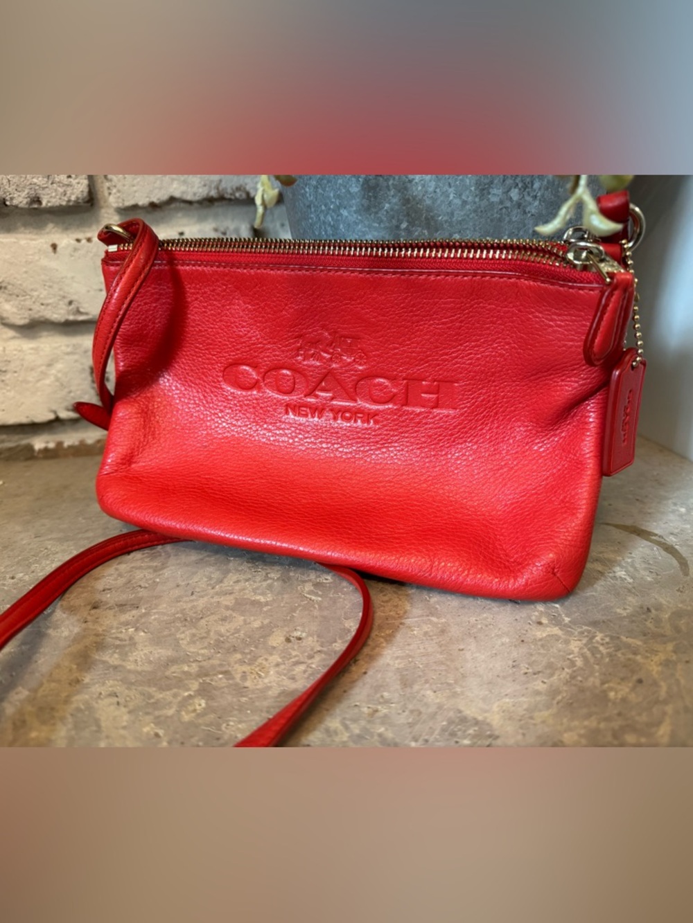Coach Red Pebbled Leather Crossbody